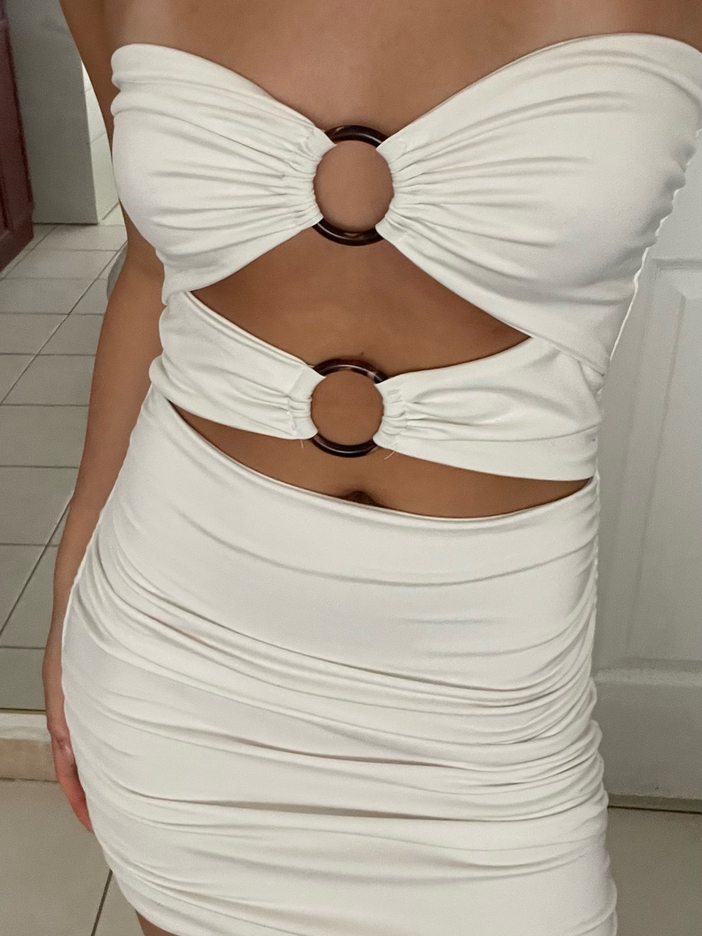 Strapless White Mini Dress with Cutouts